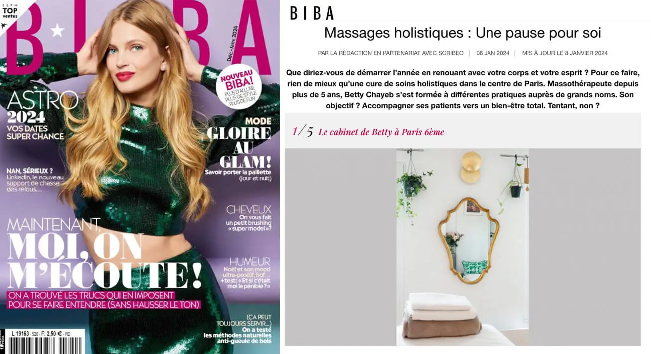 Biba magazine Massage Paris